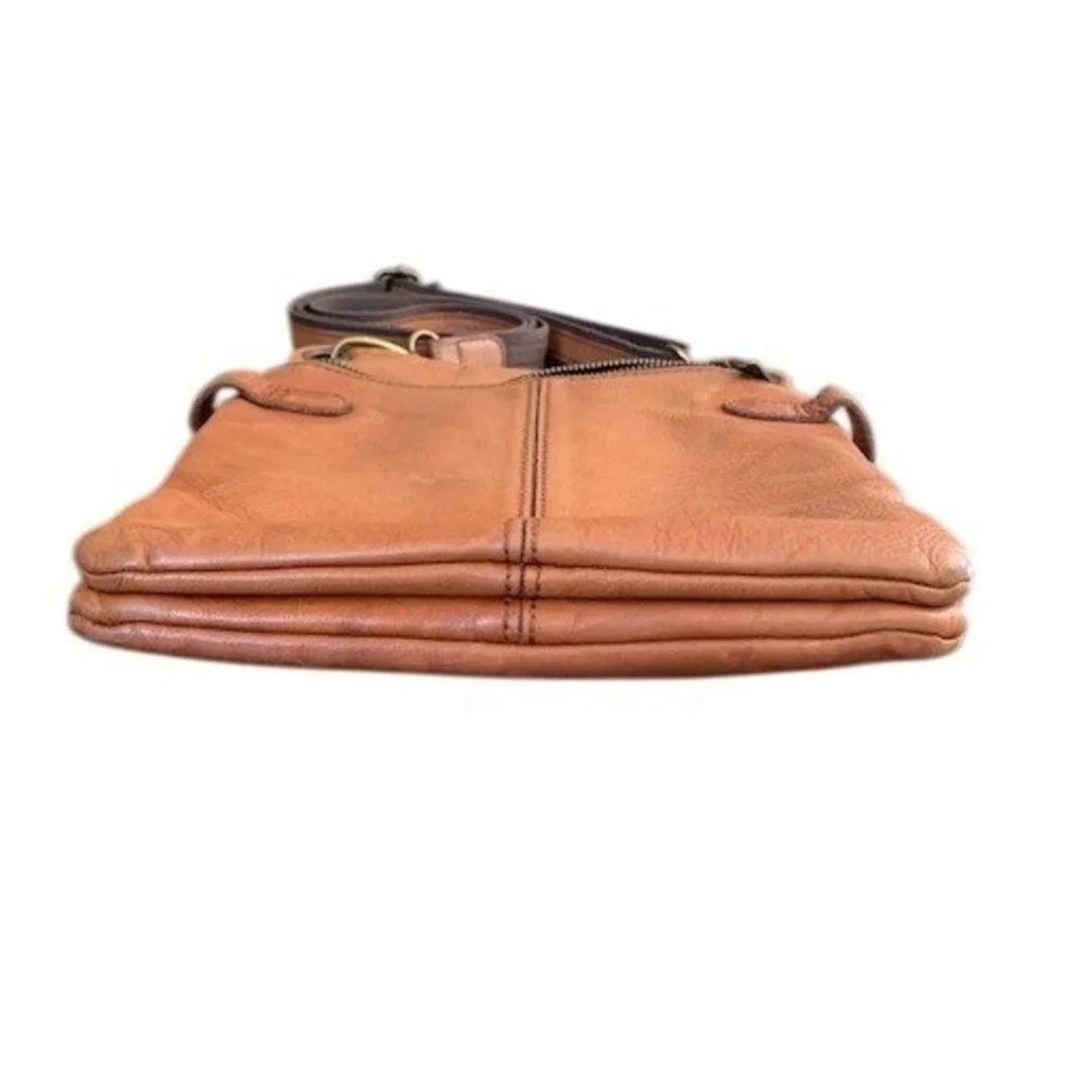 Patricia Nash Tan Leather North South Crossbody Bag Antique Brass Hardware Boho - Picture 4 of 10